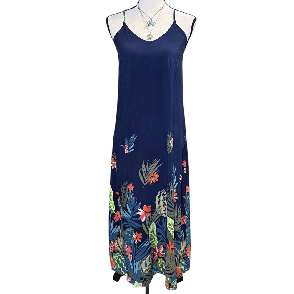 Old Navy Women’s Tropical Floral Maxi Spaghetti Strap Halter Shift Dress Navy S